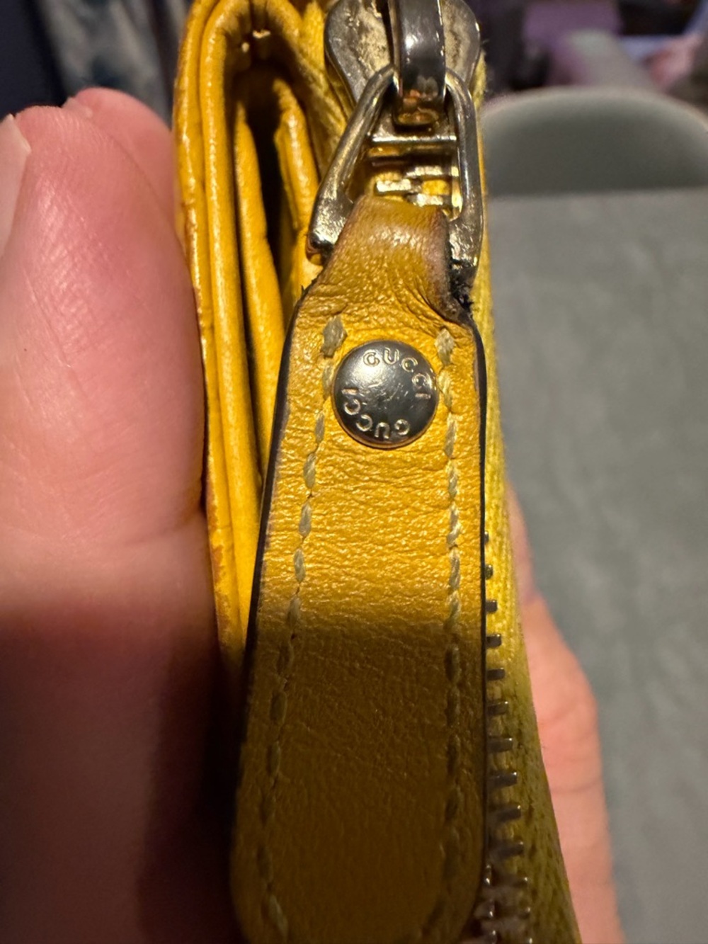 Gucci Made in Italy Embossed GG Zip Around Wallet in Mustard Yellow Leather - Picture 11 of 13